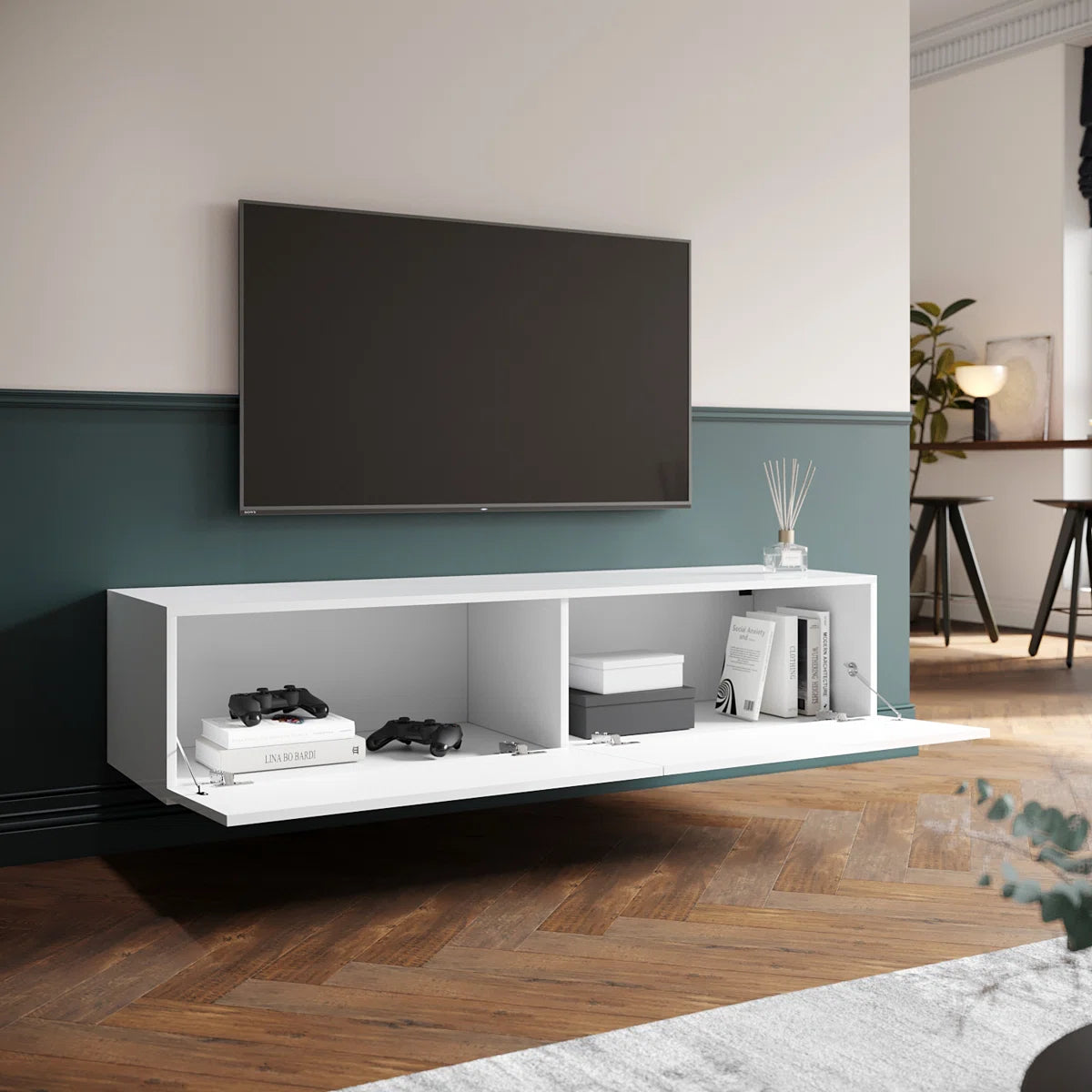 Meuble TV mural flottant, COSMO, 135x35x30 cm