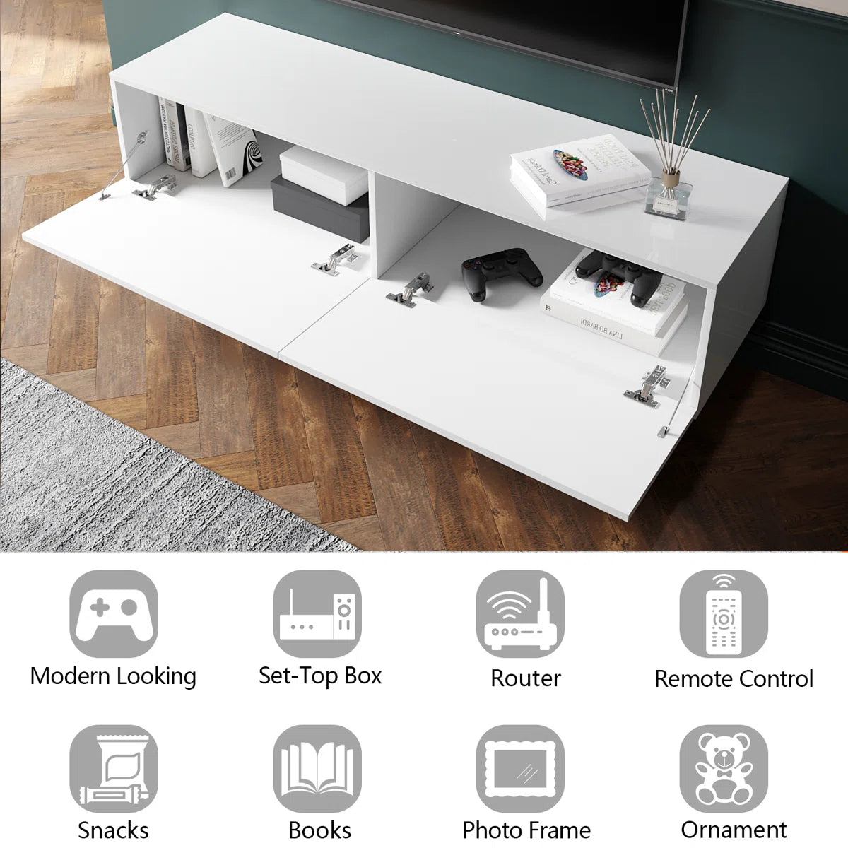 Meuble TV mural flottant, COSMO, 135x35x30 cm