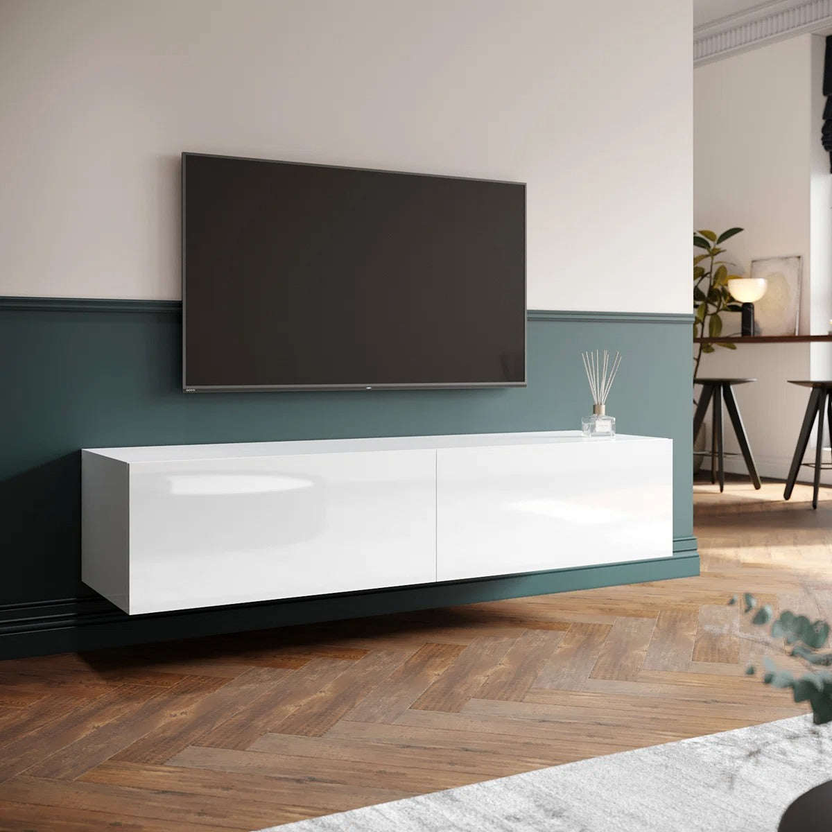 Meuble TV mural flottant, COSMO, 135x35x30 cm