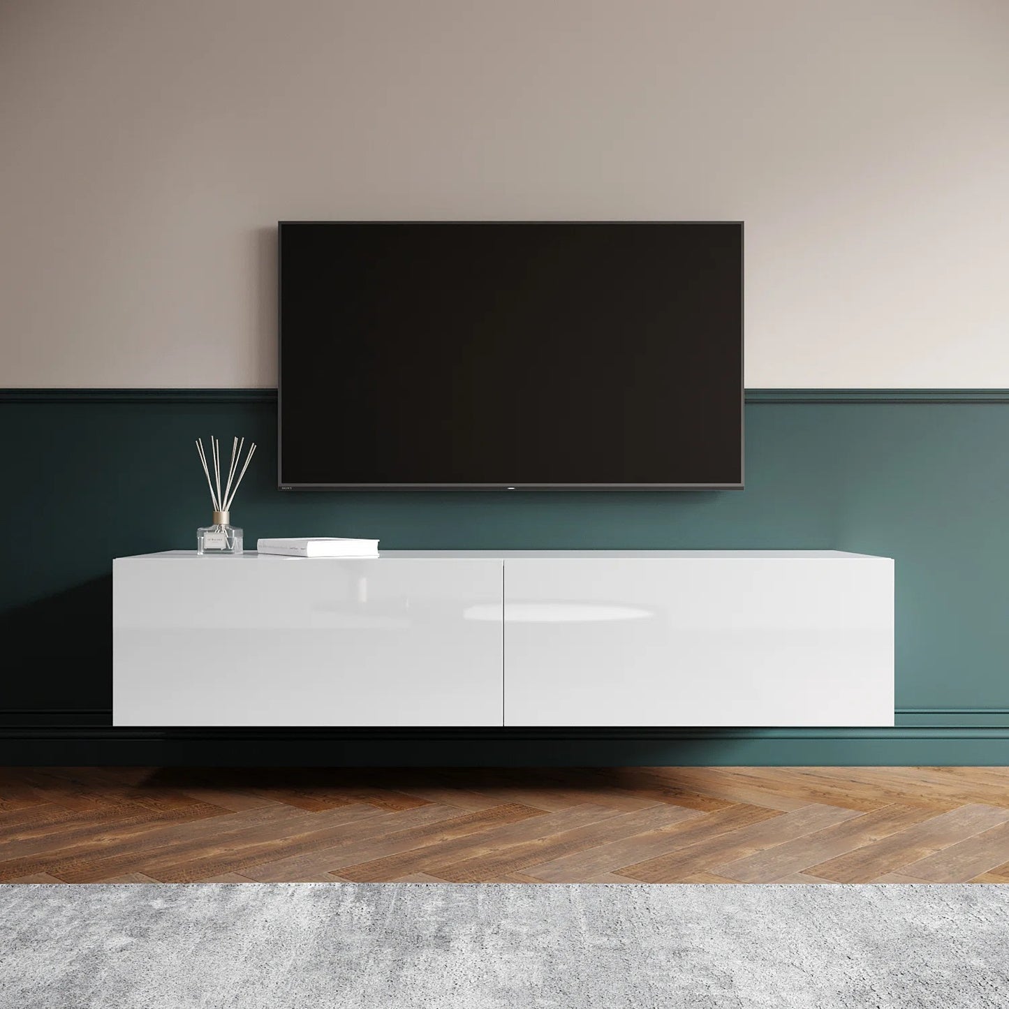 Meuble TV mural flottant, COSMO, 135x35x30 cm